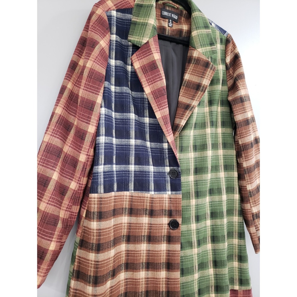 NWOT Current Mood Plaid Button Up Long Sleeve Plaid Coat Small Fall Peacoat - Picture 4 of 7